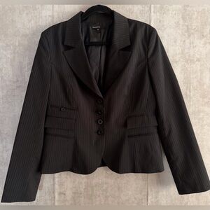 KappAhi Black Professional Pinstripe Tiered Flap Pocket Blazer Jacket Sz42 10/12